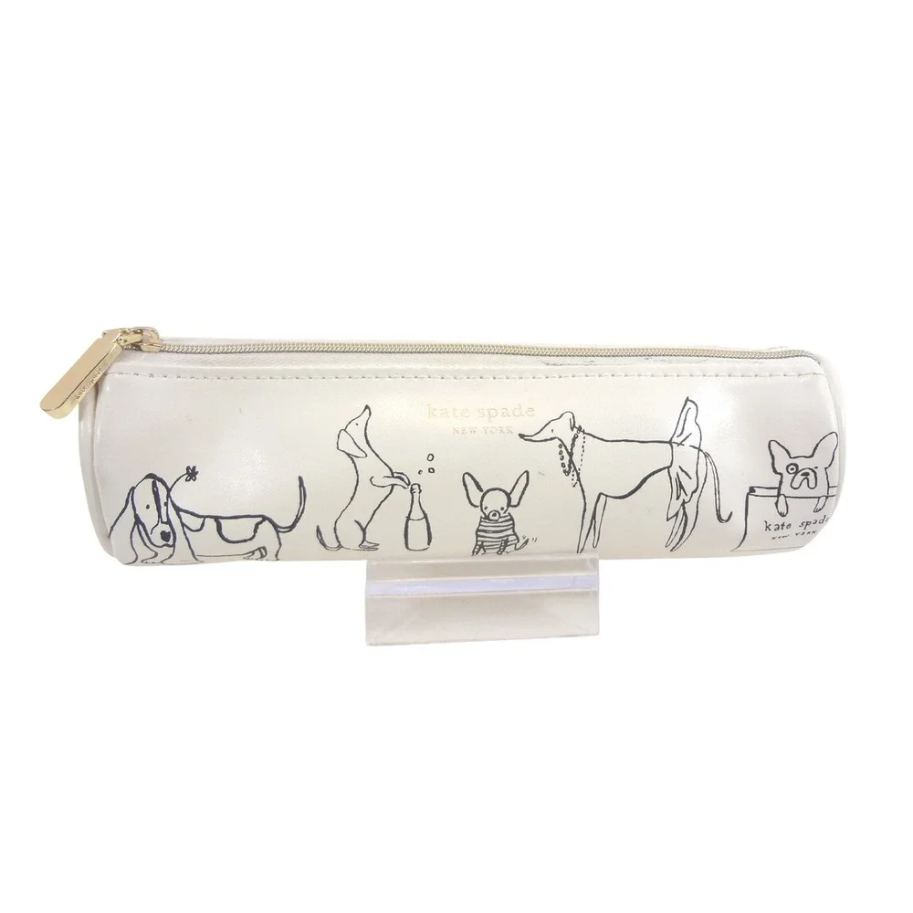 Kate Spade White Dog Illustration Zipper Pouch Pencil Case